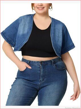 Plus Size Denim Jacket Crop Jean Cardigan Shrug 2024
